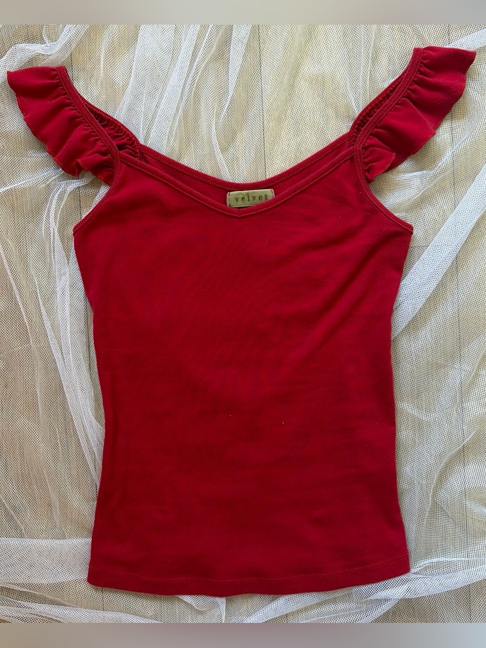 Velvet Women’s Red Ruffle Strap Tank